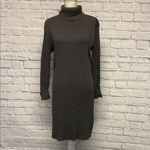 Pierre Cardin Petite Charcoal Ribbed Turtleneck Dress Sz MP